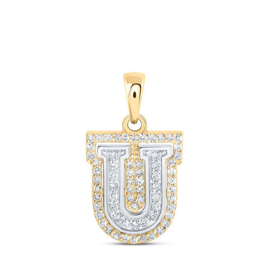 10K Two-tone Gold Womens Round Diamond U Initial Letter Pendant 1/5 Cttw, Length: 0.67 In, Width: 0.35 In
