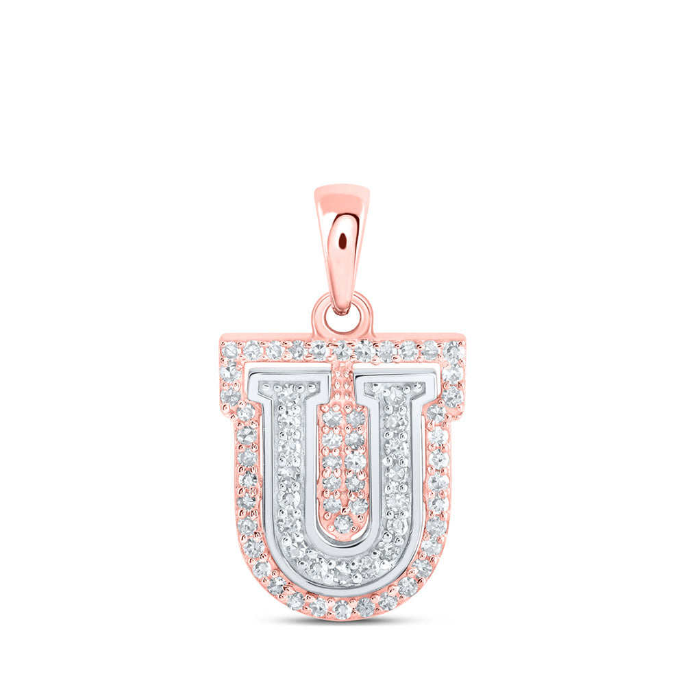 10K Yellow Or White Or Rose Gold Womens Round Diamond U Initial Letter Pendant