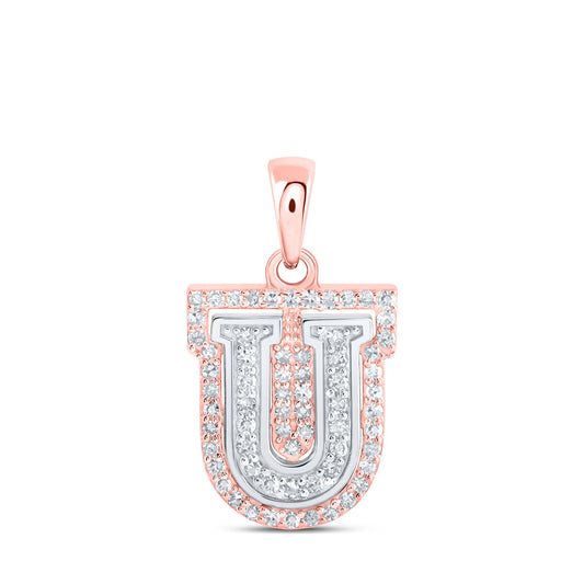 10K Yellow Or White Or Rose Gold Womens Round Diamond U Initial Letter Pendant