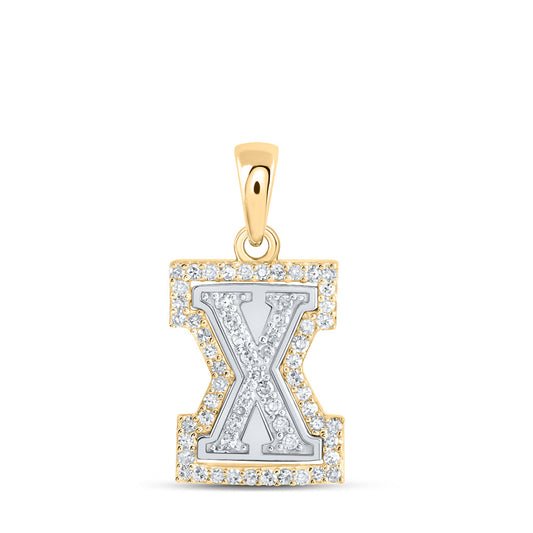 10K Two-tone Gold Womens Round Diamond X Initial Letter Pendant 1/5 Cttw, Length: 0.67 In, Width: 0.35 In