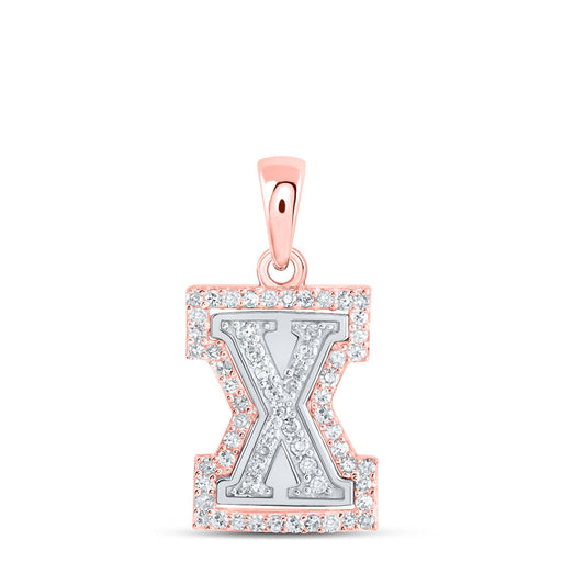 10K Yellow Or White Or Rose Gold Womens Round Diamond X Initial Letter Pendant
