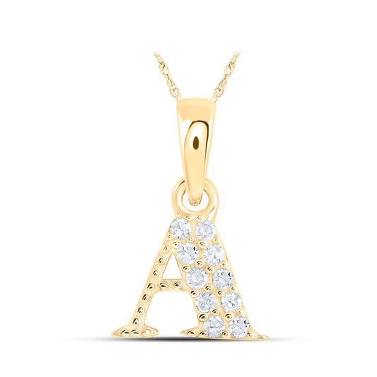 10K Yellow Gold Womens Round Diamond Initial Letter Pendant