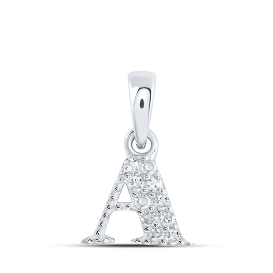 10K White Gold Womens Round Diamond Initial Letter Pendant