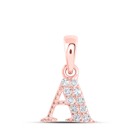 10K Rose Gold Womens Round Diamond Initial Letter Pendant
