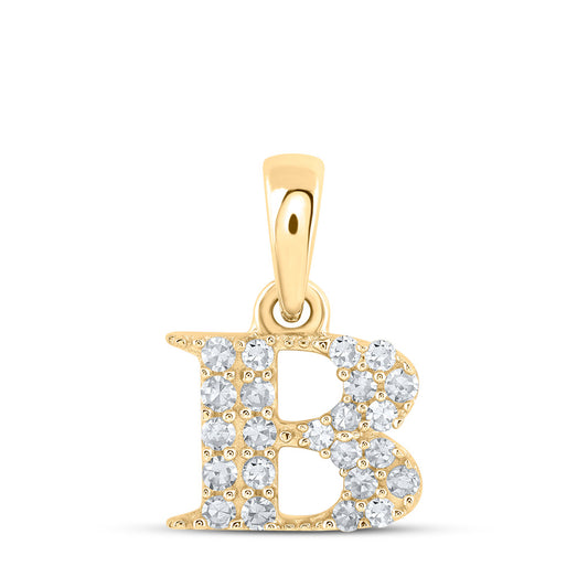 10K Yellow Gold Womens Round Diamond Initial Letter Pendant