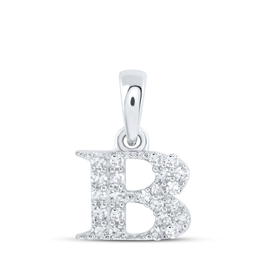 10K White Gold Womens Round Diamond Initial Letter Pendant