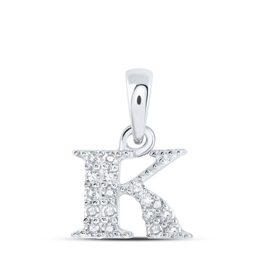 10K White Gold Womens Round Diamond Initial Letter Pendant