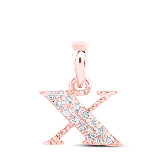 10K Rose Gold Womens Round Diamond X Initial Letter Pendant 1/12 Cttw, Length: 0.43 In, Width: 0.29 In