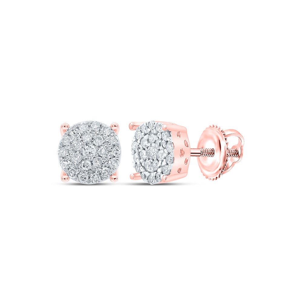 10K Rose Gold Womens Round Diamond Cluster Earrings 1/4 Cttw
