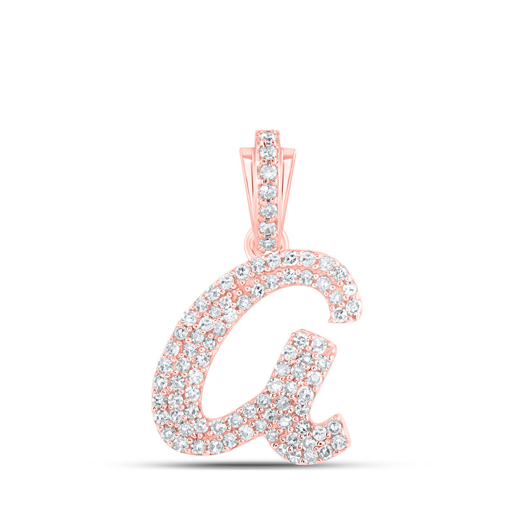 10K Rose Gold Womens Round Diamond Cursive Initial Letter Pendant