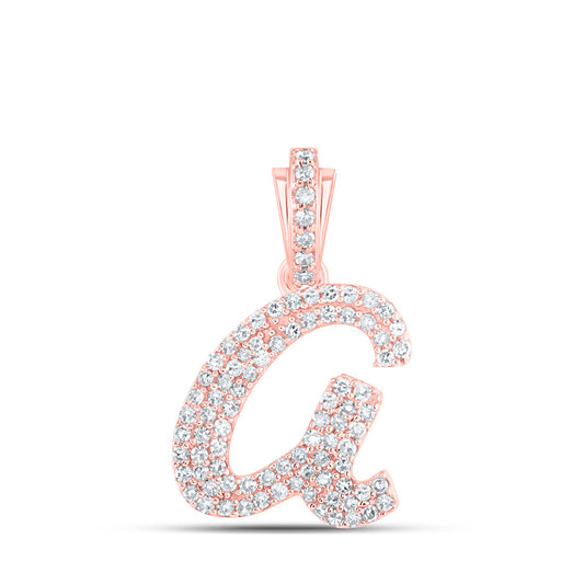 10K Rose Gold Womens Round Diamond Cursive Initial Letter Pendant
