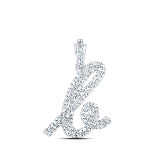10K White Or Yellow Gold Womens Round Diamond K Cursive Initial Letter Pendant