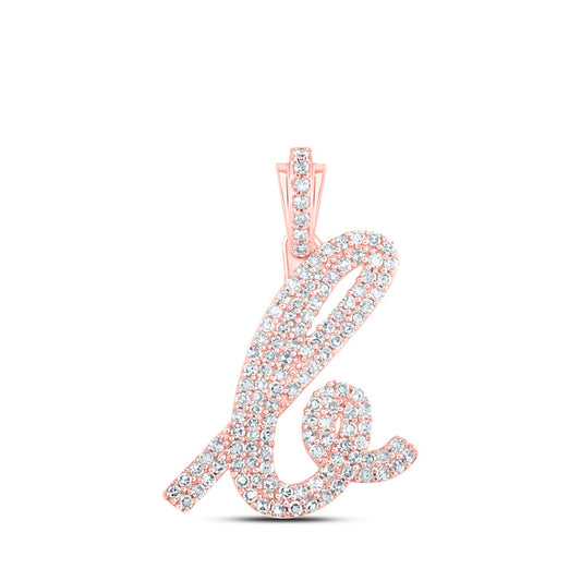 10K Rose Gold Womens Round Diamond K Cursive Initial Letter Pendant 5/8 Cttw, Length: 0.87 In, Width: 0.51 In