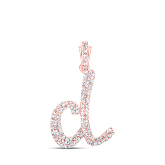 10K Rose Gold Womens Round Diamond Cursive Initial Letter Pendant