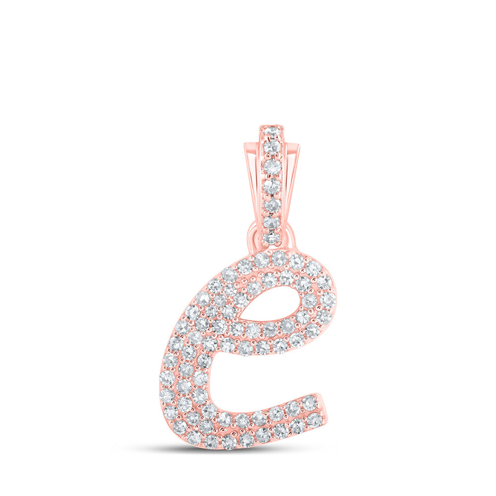 10K Rose Gold Womens Round Diamond Cursive Initial Letter Pendant