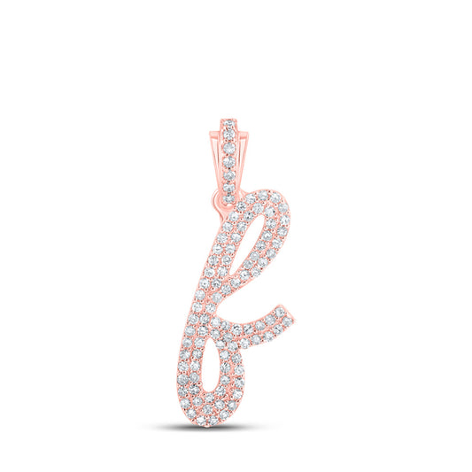 10K Rose Gold Womens Round Diamond Cursive Initial Letter Pendant