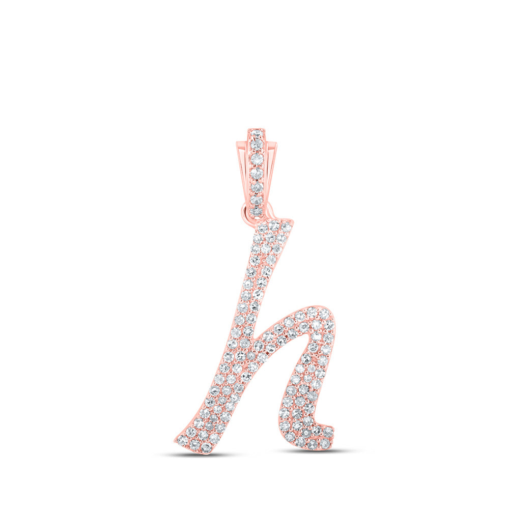 10K Rose Gold Womens Round Diamond Cursive Initial Letter Pendant