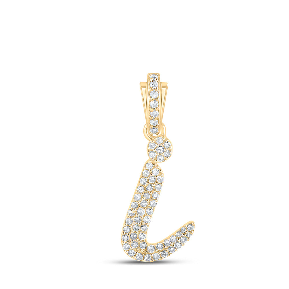 10K White Or Yellow Gold Womens Round Diamond I Cursive Initial Letter Pendant