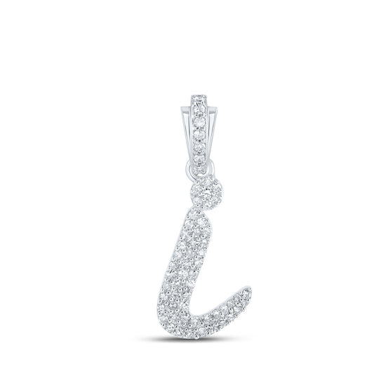 10K White Or Yellow Gold Womens Round Diamond I Cursive Initial Letter Pendant