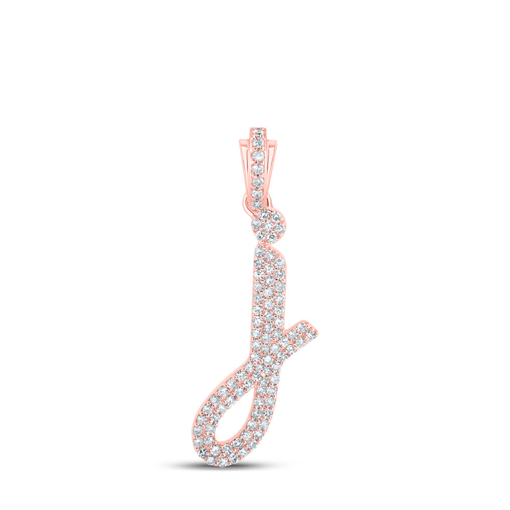 10K Rose Gold Womens Round Diamond Cursive Initial Letter Pendant