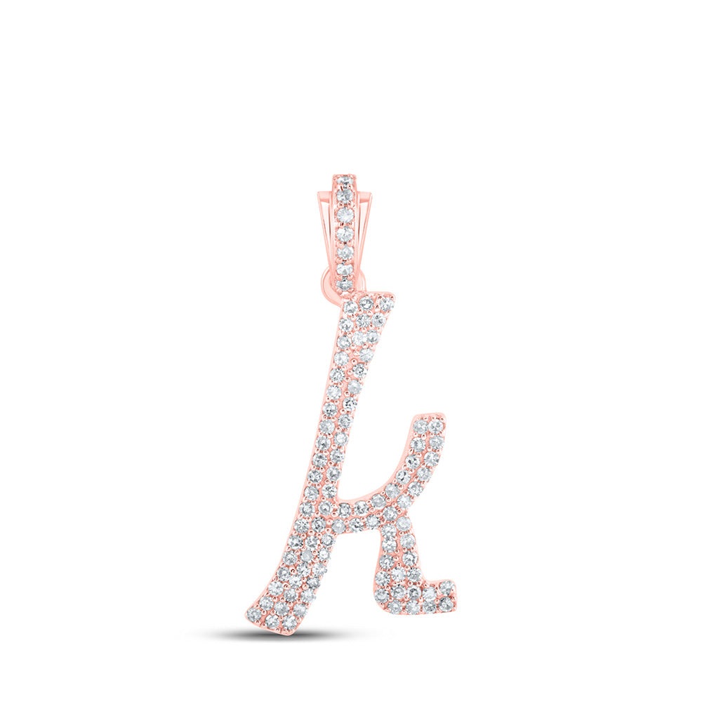 10K Rose Gold Womens Round Diamond Cursive Initial Letter Pendant
