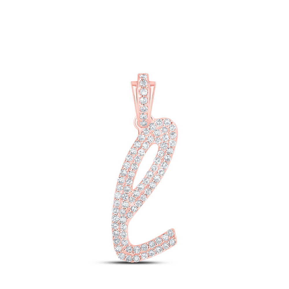 10K Rose Gold Womens Round Diamond Cursive Initial Letter Pendant