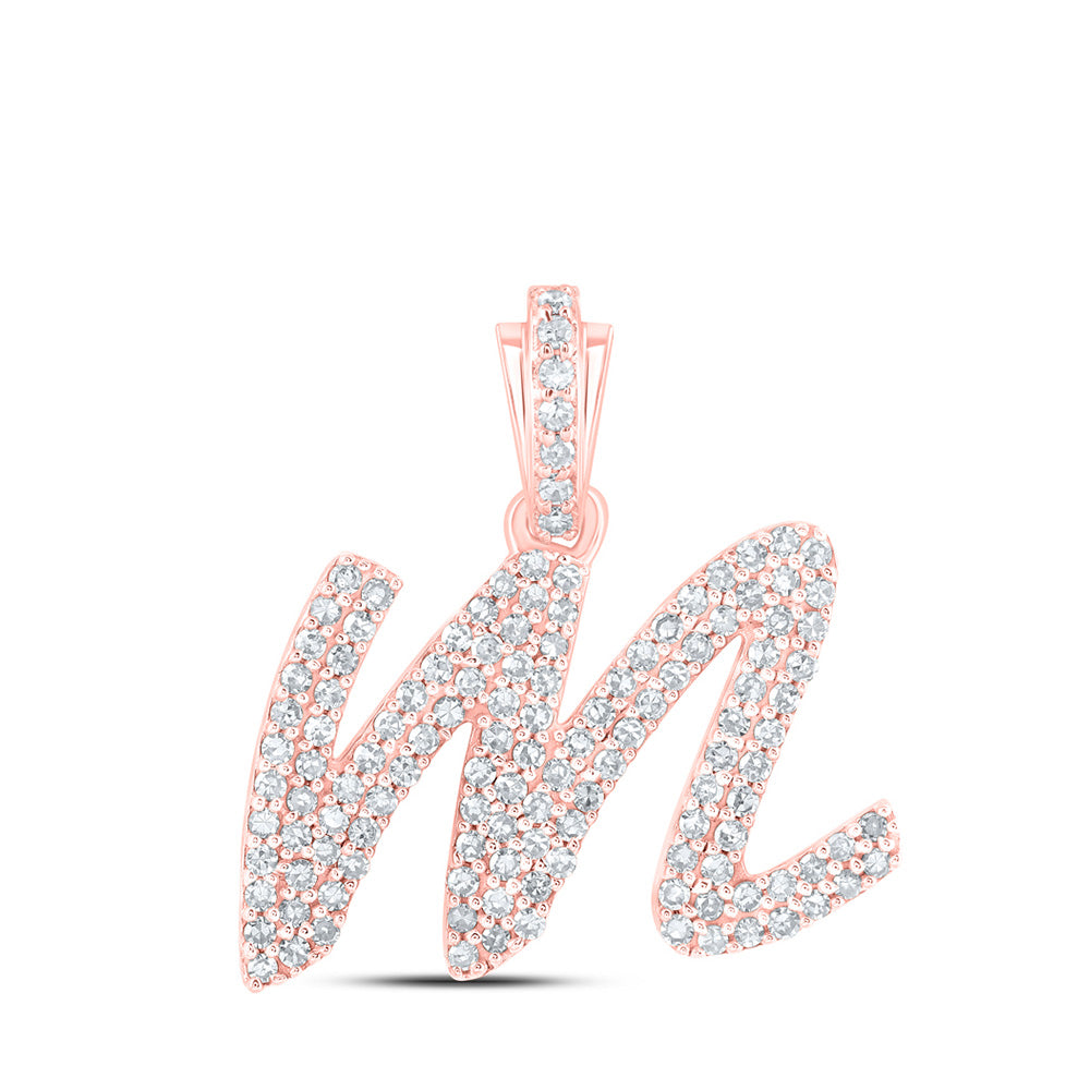10K Rose Gold Womens Round Diamond Cursive Initial Letter Pendant