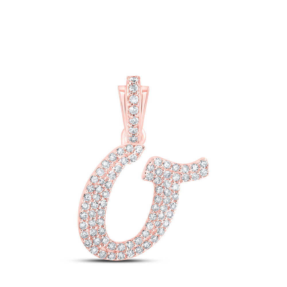 10K Rose Gold Womens Round Diamond Cursive Initial Letter Pendant