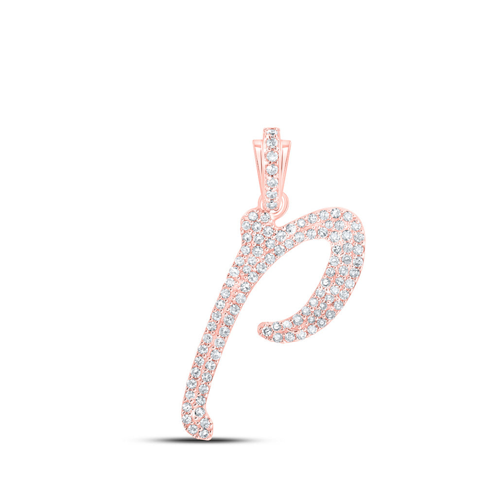 10K Rose Gold Womens Round Diamond Cursive Initial Letter Pendant