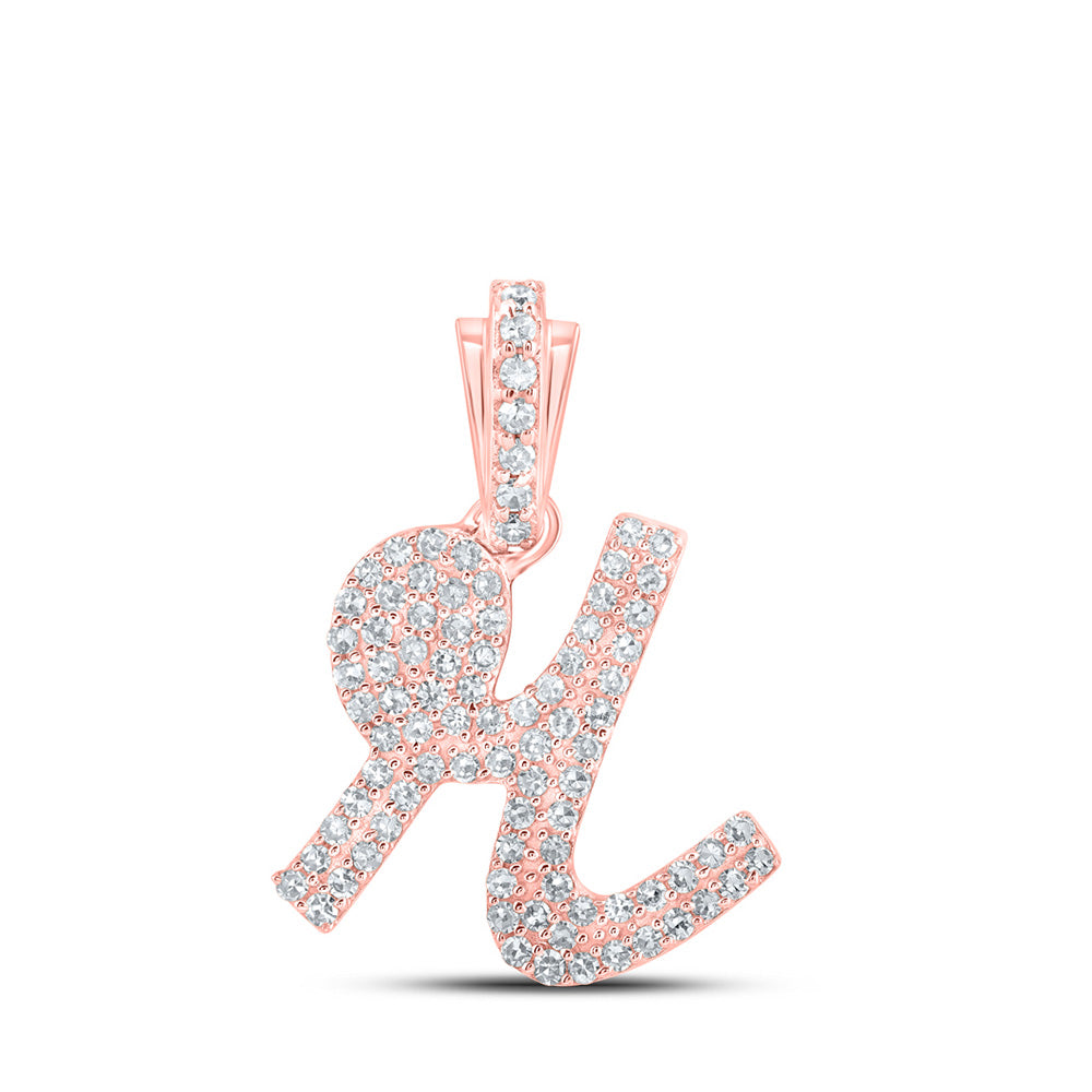 10K Rose Gold Womens Round Diamond Cursive Initial Letter Pendant