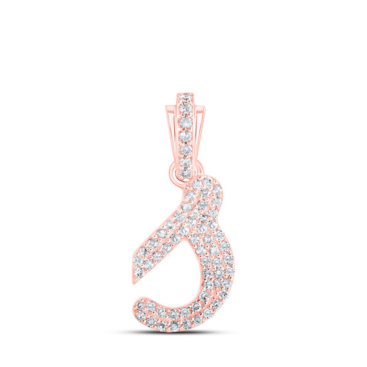 10K Rose Gold Womens Round Diamond Cursive Initial Letter Pendant