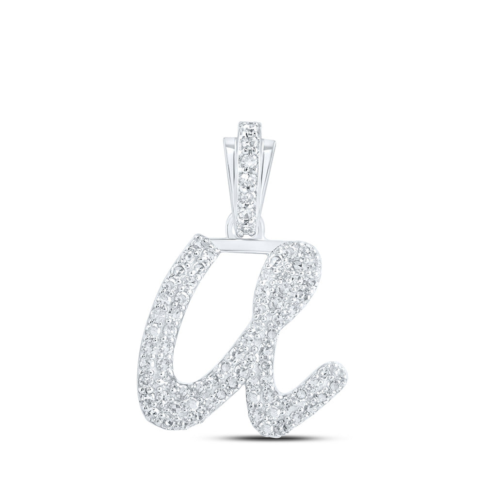 10K White Gold Womens Round Diamond Cursive Initial Letter Pendant