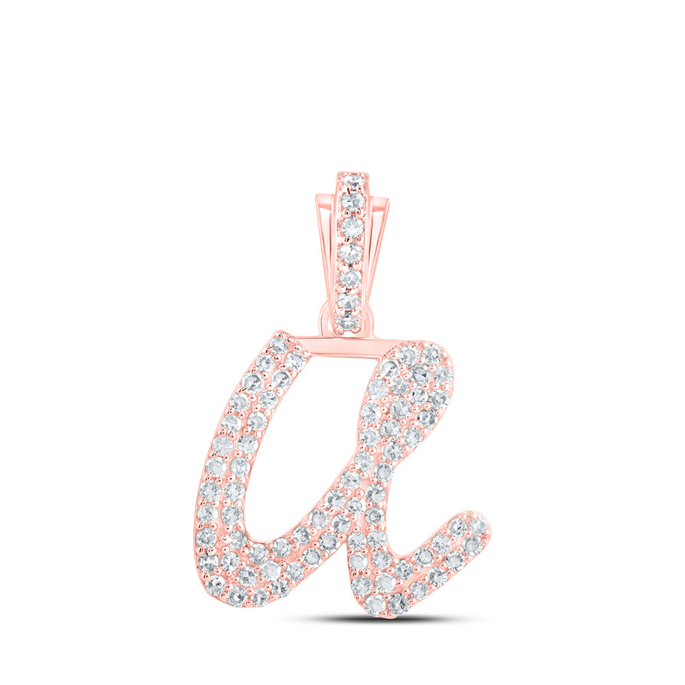 10K Rose Gold Womens Round Diamond Cursive Initial Letter Pendant