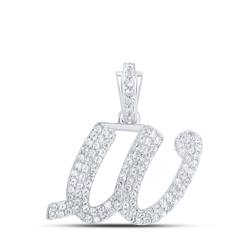 10K White Gold Womens Round Diamond Cursive Initial Letter Pendant
