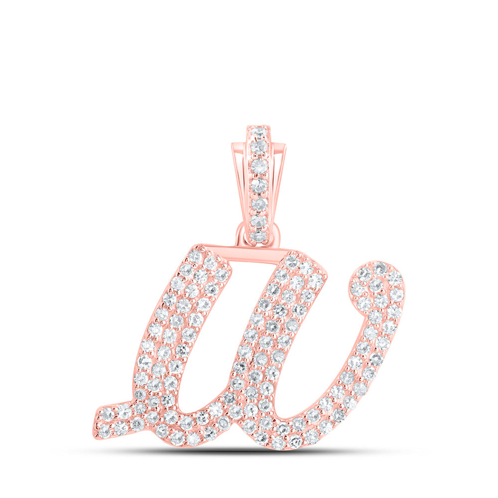 10K Rose Gold Womens Round Diamond Cursive Initial Letter Pendant