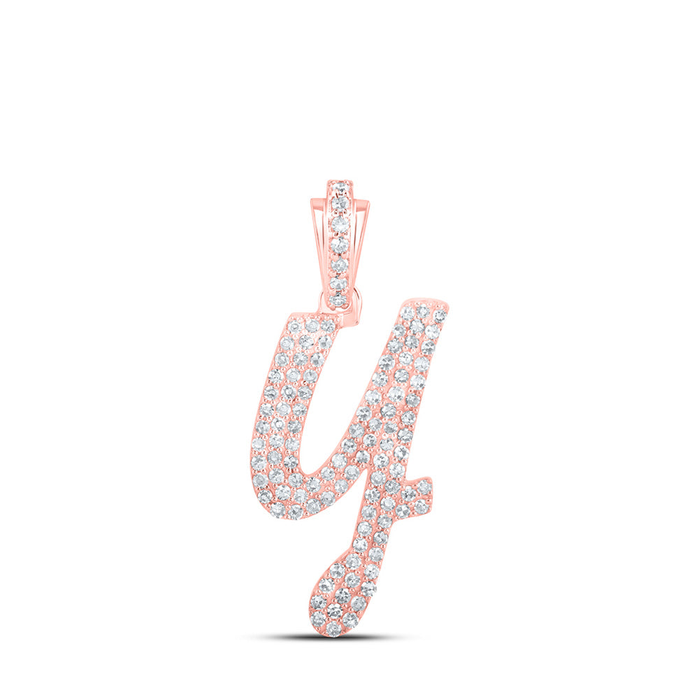 10K Rose Gold Womens Round Diamond Cursive Initial Letter Pendant