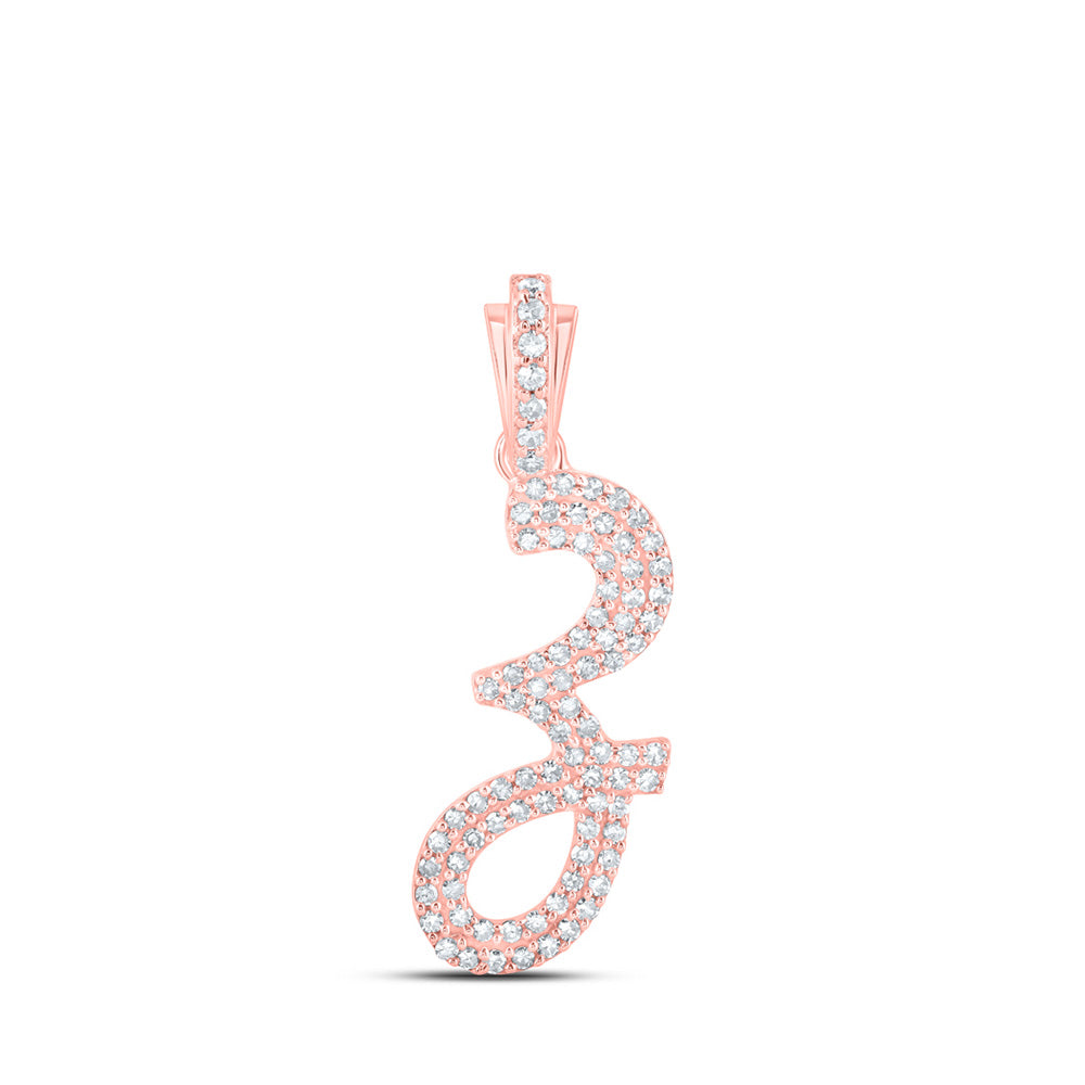 10K Rose Gold Womens Round Diamond Cursive Initial Letter Pendant