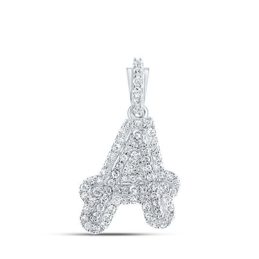 10K White Gold Womens Round Diamond Initial Letter Pendant