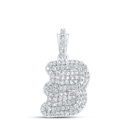 10K White Gold Womens Round Diamond Initial Letter Pendant