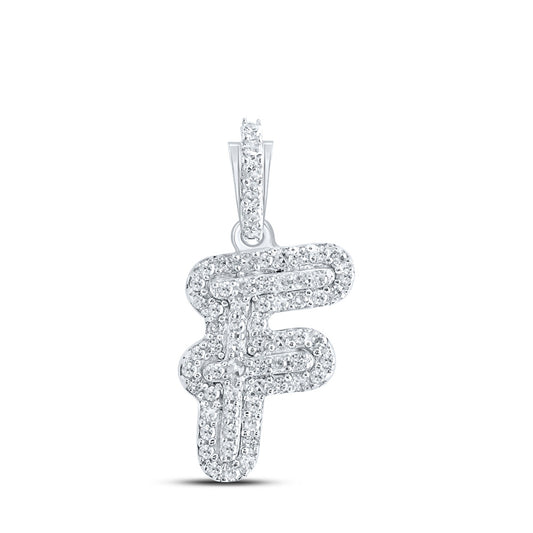10K White Gold Womens Round Diamond Initial Letter Pendant