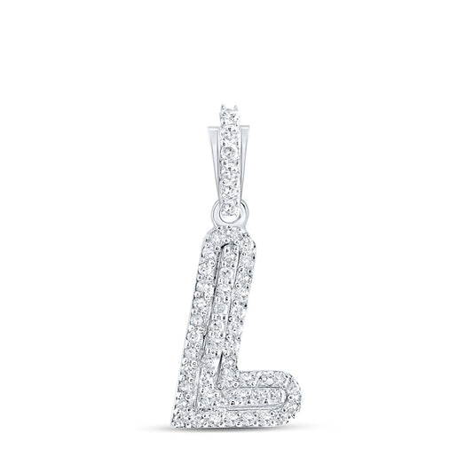 10K White Gold Womens Round Diamond Initial Letter Pendant