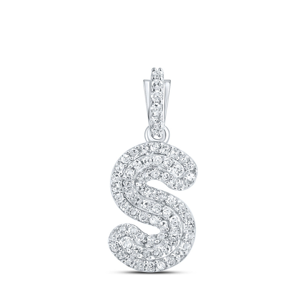 10K White Gold Womens Round Diamond Initial Letter Pendant