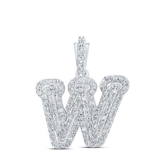 10K White Gold Womens Round Diamond W Initial Letter Pendant 1/3 Cttw, Length: 0.73 In, Width: 0.41 In