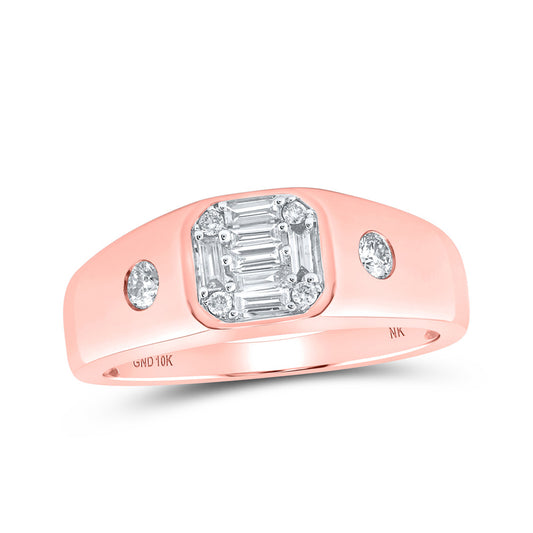 10K Yellow Or White Or Rose Gold Mens Baguette Diamond Band Ring , Mens Size: 7-13