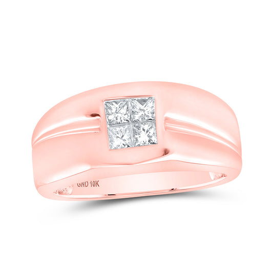 10K Yellow Or White Or Rose Gold Mens Princess Diamond Band Ring , Mens Size: 7-13