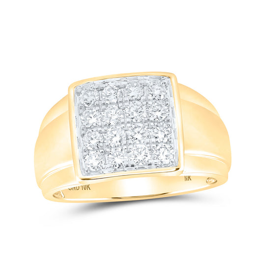10K Yellow Gold Mens Round Diamond Square Ring 1 Cttw, Mens Size: 7-13