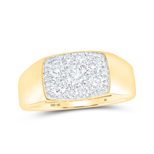 10K Yellow Gold Mens Round Diamond Band Ring 1-1/2 Cttw, Mens Size: 7-13