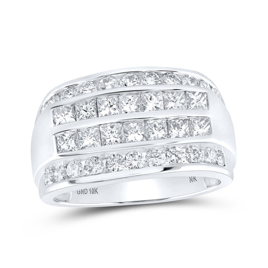 10K White Or Yellow Gold Mens Princess Diamond Band Ring, Mens Size: 7-13