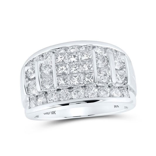 10K White Or Yellow Gold Mens Princess Diamond Round Band Ring , Mens Size: 7-13
