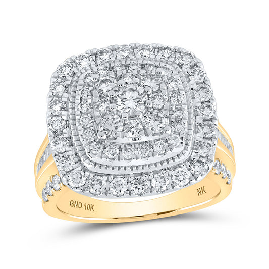 10K Yellow Gold Round Diamond Halo Square Bridal Wedding Engagement Ring 2 Cttw, Womens Size: 5-10